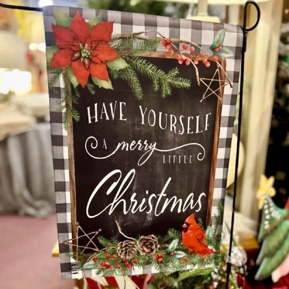 Festive Christmas Garden Flag with Cardinal and Poinsettia Have Yourself a